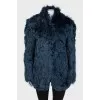 Blue loose-fitting fur coat
