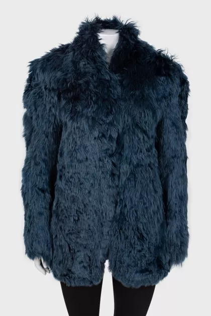 Blue loose-fitting fur coat