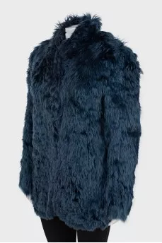 Blue loose-fitting fur coat
