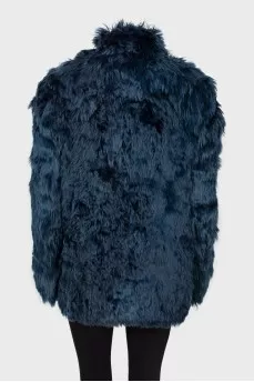 Blue loose-fitting fur coat