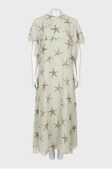 Silk maxi dress with frill