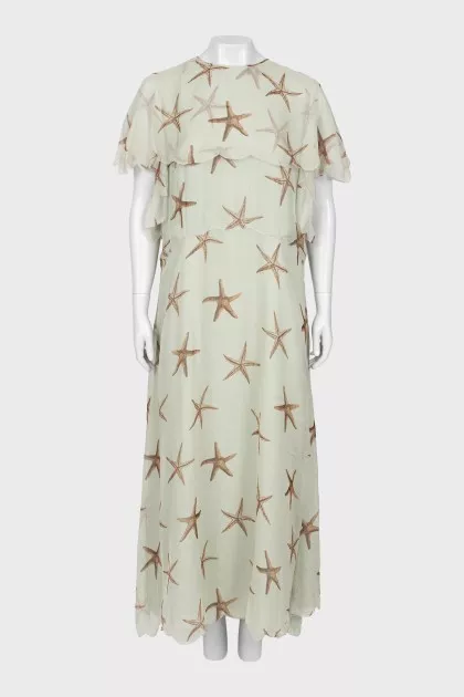 Silk maxi dress with frill
