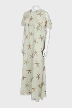 Silk maxi dress with frill