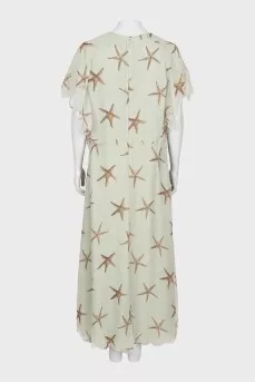 Silk maxi dress with frill