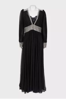 Silk dress decorated with rhinestones