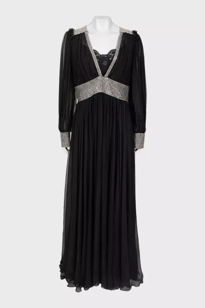 Silk dress decorated with rhinestones