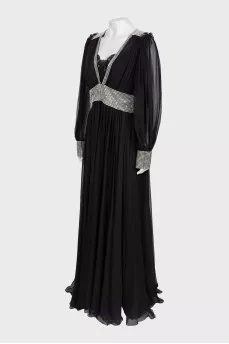 Silk dress decorated with rhinestones