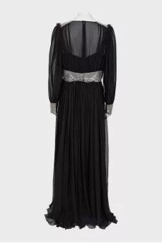 Silk dress decorated with rhinestones