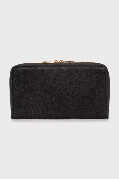 Black wallet decorated with lace