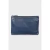 Leather clutch with embossed brand logo