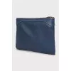 Leather clutch with embossed brand logo