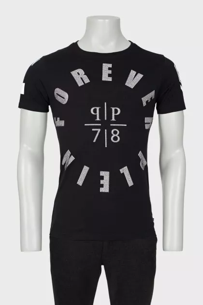 Men's T-shirt with print and rhinestones