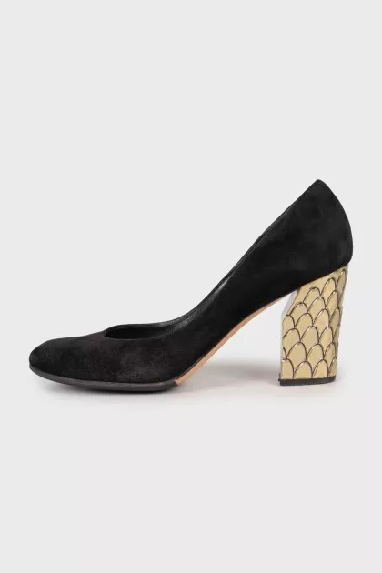 Suede shoes with embellished heels