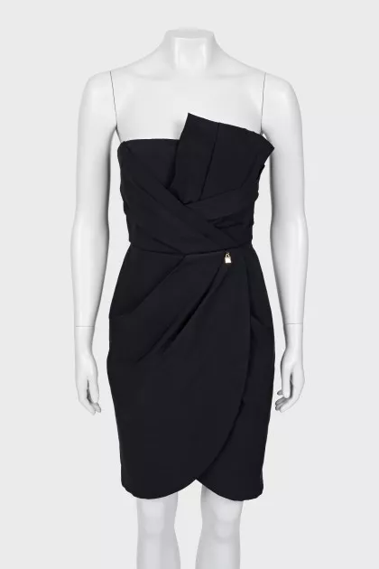 Black bandeau dress with draping