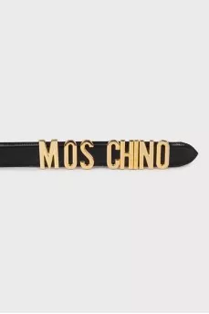 Lacquered belt with gold logo
