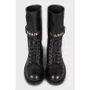 Leather boots with gold logo
