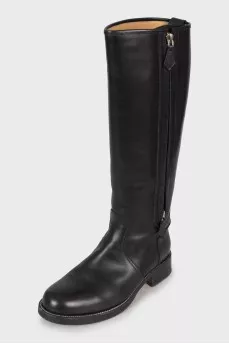 Black leather boots with zipper