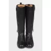 Black leather boots with zipper