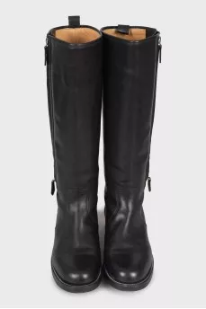 Black leather boots with zipper