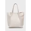 Light gray leather tote bag