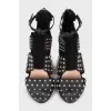 Leather shoes decorated with rhinestones