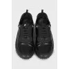 Men's black leather sneakers