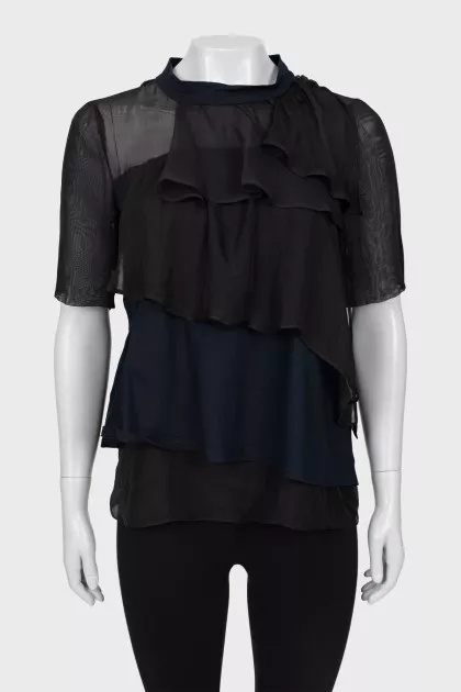 Two-tone ruffled blouse
