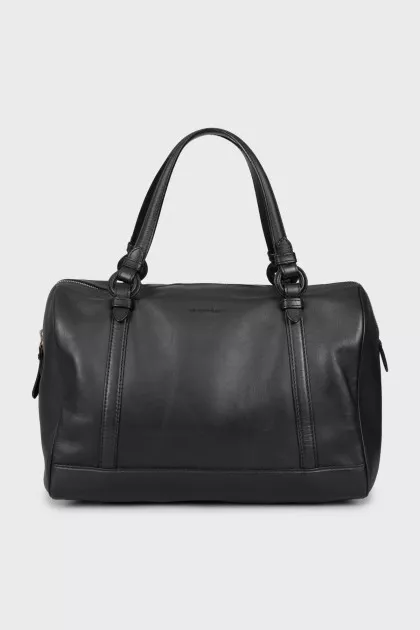 Leather tote bag with silver hardware