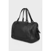 Leather tote bag with silver hardware