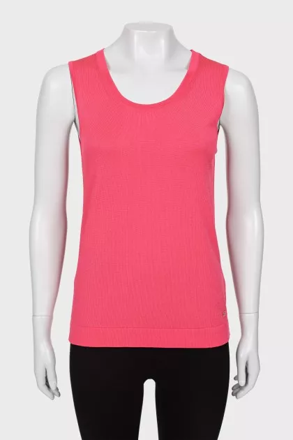 Pink tank top with gold logo