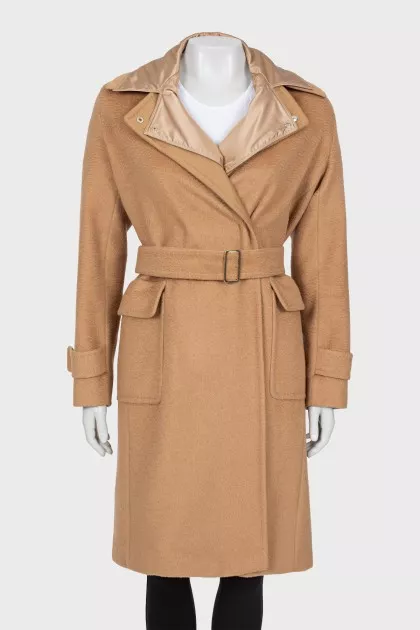 Combined camel wool coat