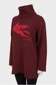 Long sweater with high neck