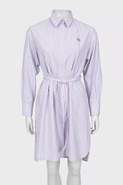 Shirtdress with striped waistband