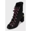 Open-toe suede ankle boots