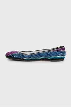Suede ballet shoes decorated with rhinestones