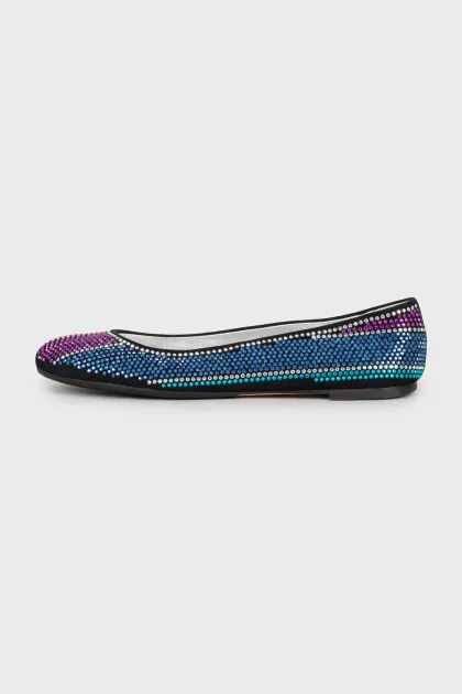 Suede ballet shoes decorated with rhinestones