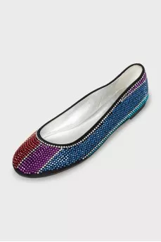 Suede ballet shoes decorated with rhinestones