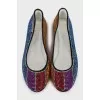 Suede ballet shoes decorated with rhinestones