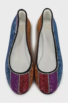 Suede ballet shoes decorated with rhinestones