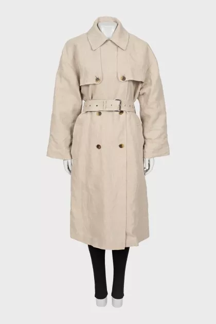 Linen trench coat at waist