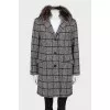 Checked wool coat with fur