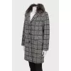 Checked wool coat with fur