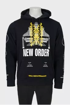 Men's black printed hoodie