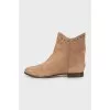 Suede boots with metal rhinestones