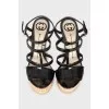 Patent wedge sandals