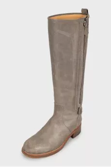 Leather boots with zipper
