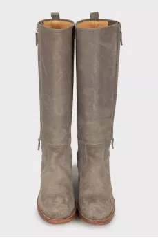 Leather boots with zipper