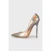Patent leather shoes with metallic effect