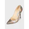Patent leather shoes with metallic effect