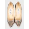 Patent leather shoes with metallic effect
